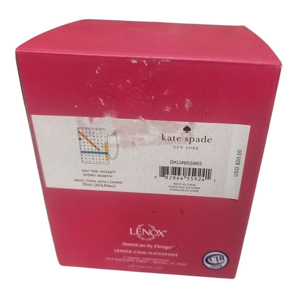 Kate Spade for Lenox SAY THE WORD Mug Word Search Pattern 12 oz New In Box - Picture 5 of 5
